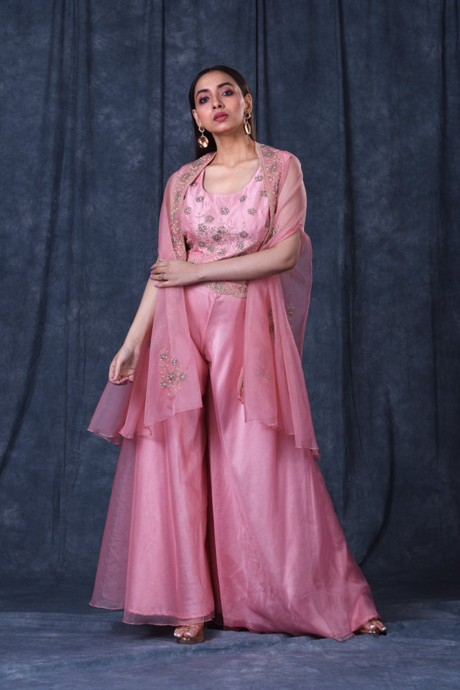 Festive/ Party/ Sangeet/ Wedding  Zardozi Work Indowestern  In Pink Color