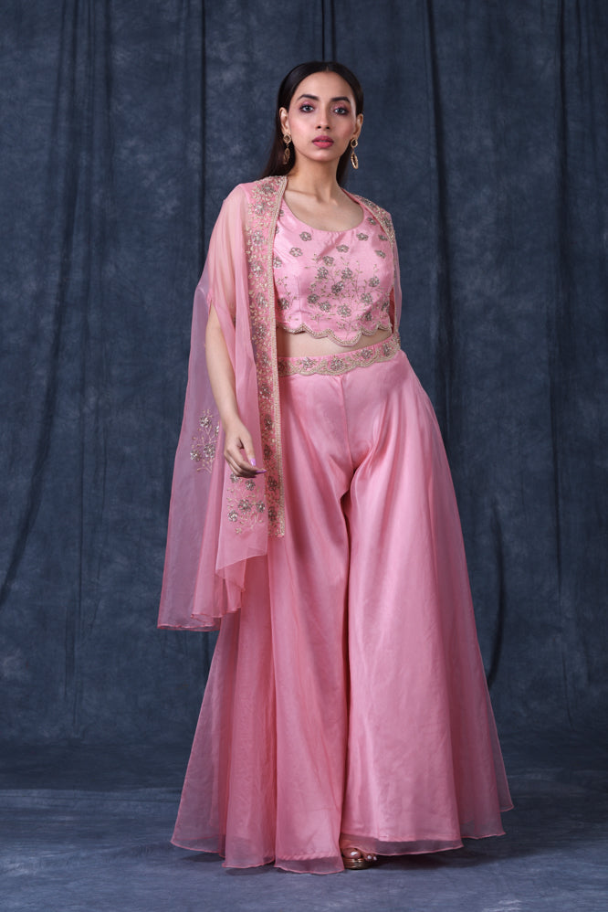 Festive/ Party/ Sangeet/ Wedding  Zardozi Work Indowestern  In Pink Color