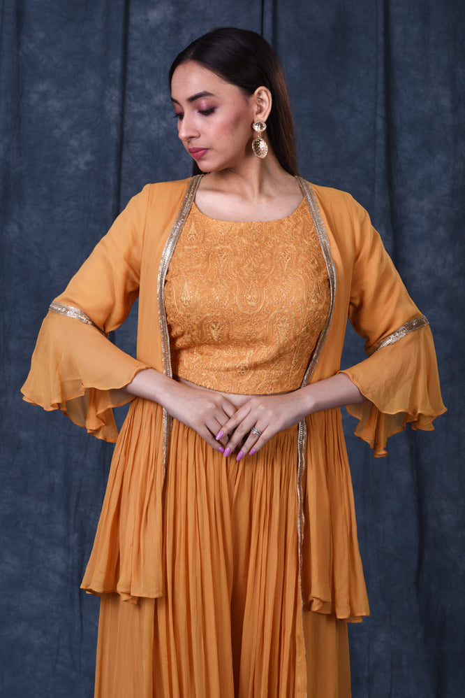 Festive/ Party/ Sangeet/ Wedding  Thread  Work short Jacket Dress In Orange Color
