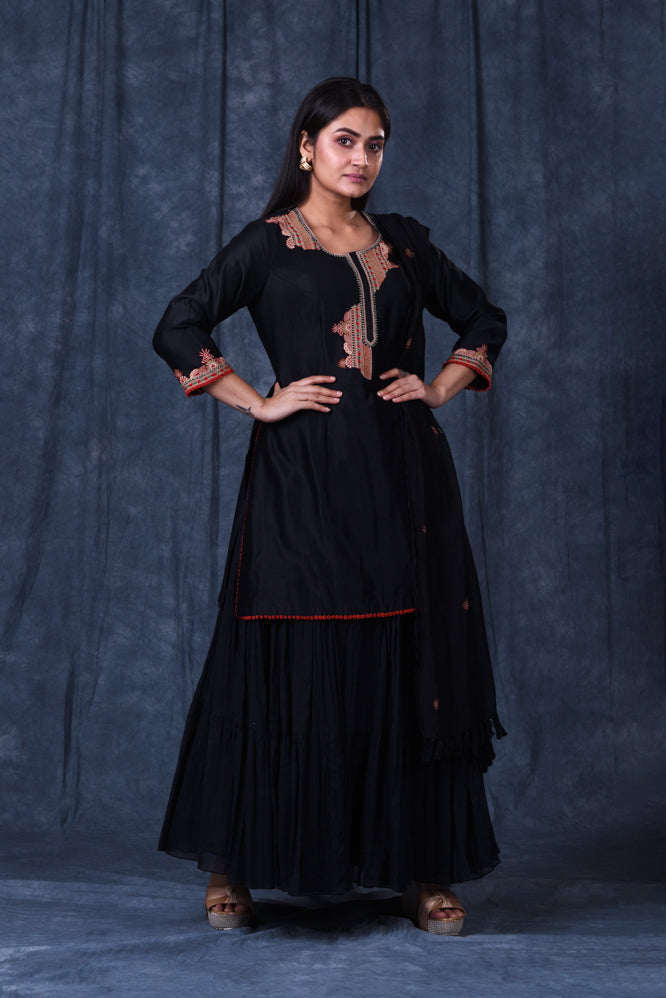 Festive/ Party/ Sangeet/ Wedding  Thread  Work Long Suit In Black Color