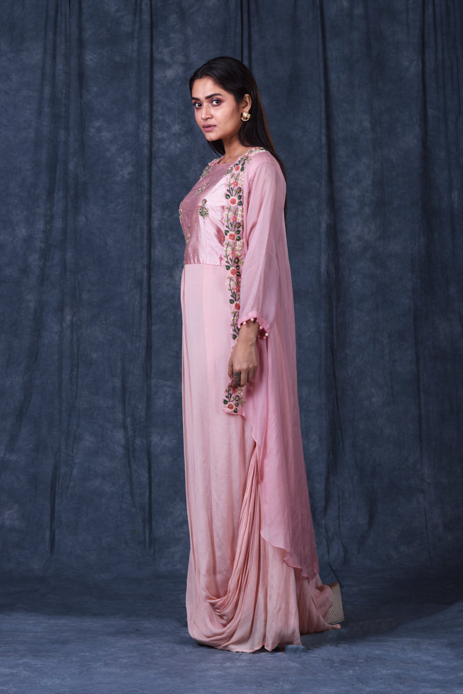 Festive/ Party/ Sangeet/ Wedding  Zardozi Work Jacket Dress In Pink Color