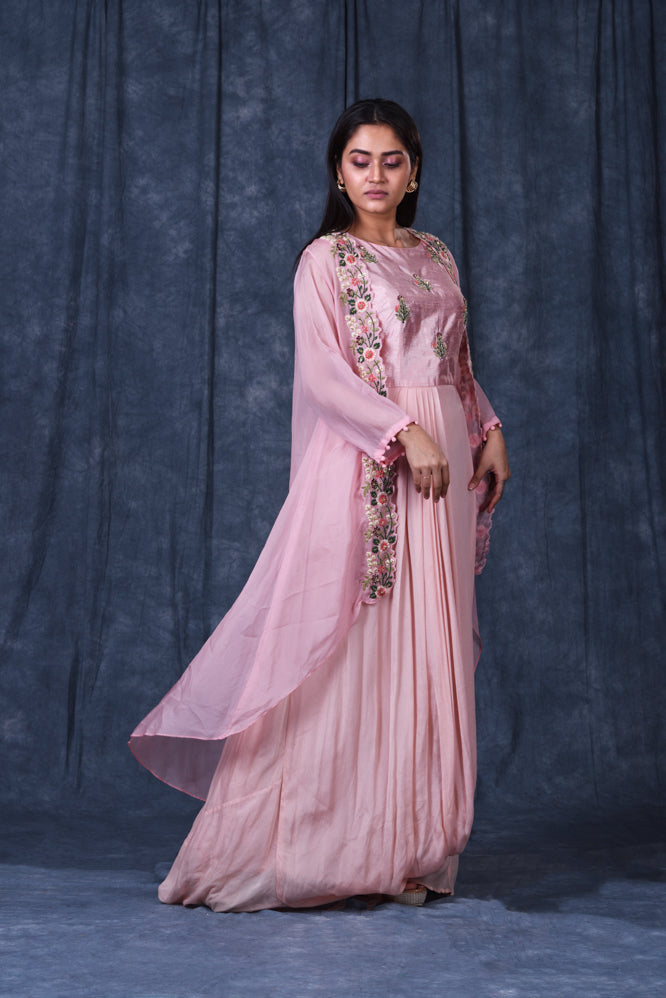 Festive/ Party/ Sangeet/ Wedding  Zardozi Work Jacket Dress In Pink Color