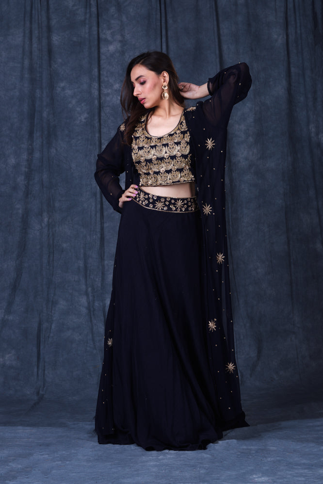 Festive/ Party/ Sangeet/ Wedding  Zardozi Work Dress In Black Color