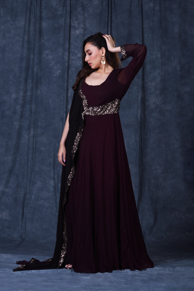 Festive/ Party/ Sangeet/ Wedding  Sequins Work Dress In Maroon Color