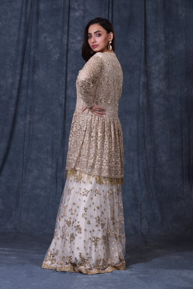 Festive/ Party/ Sangeet/ Wedding  Zardozi Work Layer Gown In White Color