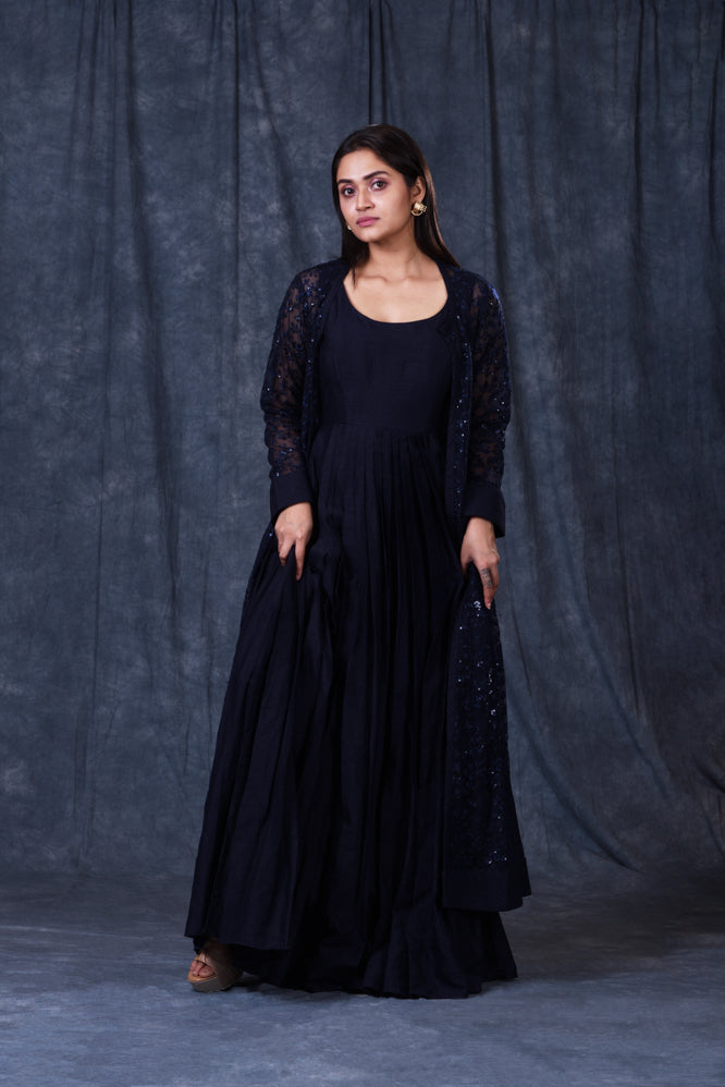 Festive/ Party/ Sangeet/ Wedding  Zardozi Work Dress In Black Color