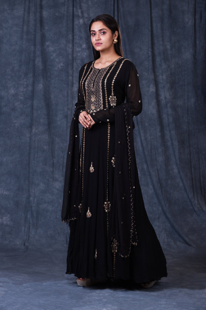 Festive/ Party/ Sangeet/ Wedding  Zardozi Work Long Suit In Black Color