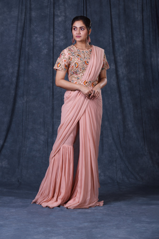 Festive/ Party/ Sangeet/ Wedding  Thread  Work Blouse & Plazzo with drapping dupatta In Pink Color