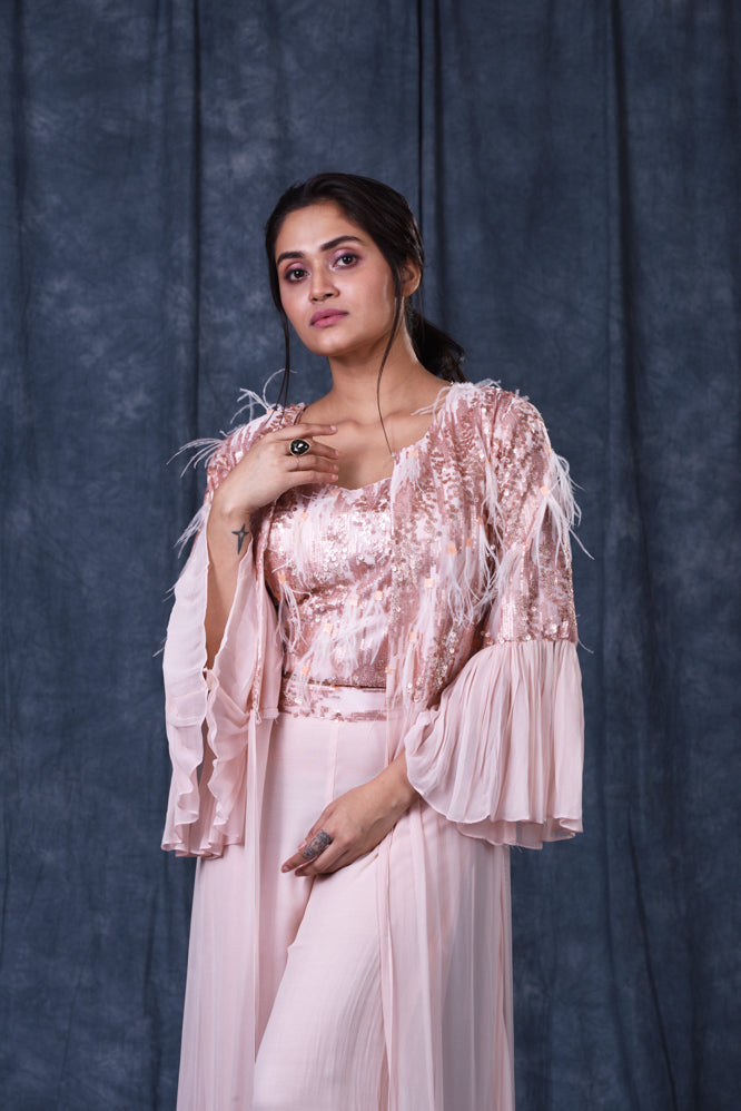 Festive/ Party/ Sangeet/ Wedding  Sequins Work Jacket Dress In Pink Color