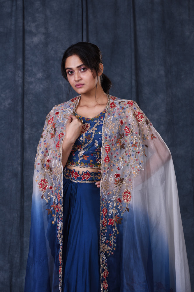 Festive/ Party/ Sangeet/ Wedding  Zardozi Work Jacket Lehenga In Blue Colour