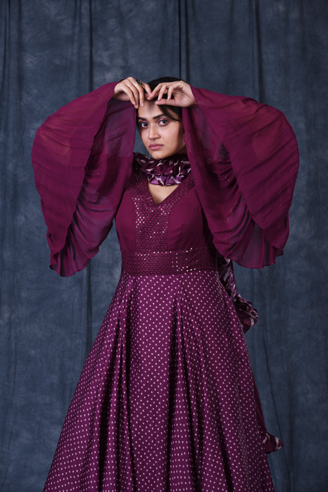 Festive/ Party/ Sangeet/ Wedding  Digital Print  Work Gown In Purple Color