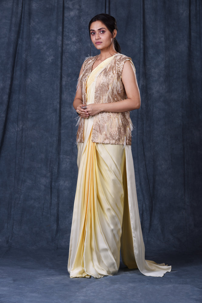 Festive/ Party/ Sangeet/ Wedding Plain Draping Saree In Yellow Color