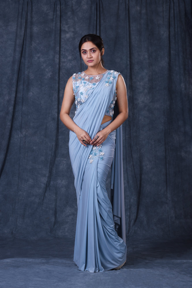 Festive/ Party/ Sangeet/ Wedding  Thread  Work Draping Saree In Blue Color