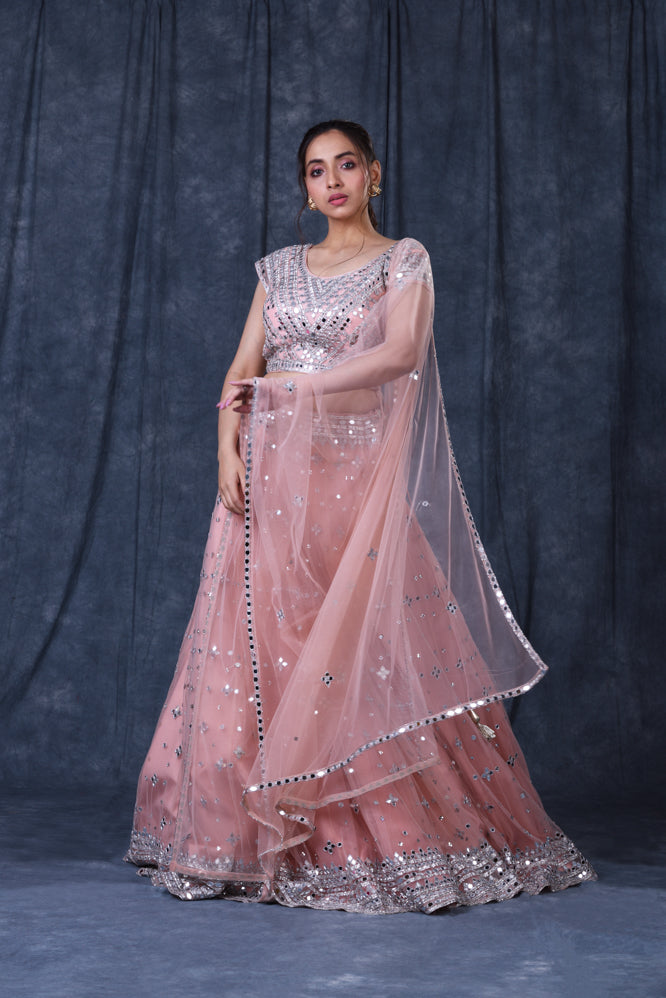 Festive/ Party/ Sangeet/ Wedding Mirror Work Lehenga In Pink Color