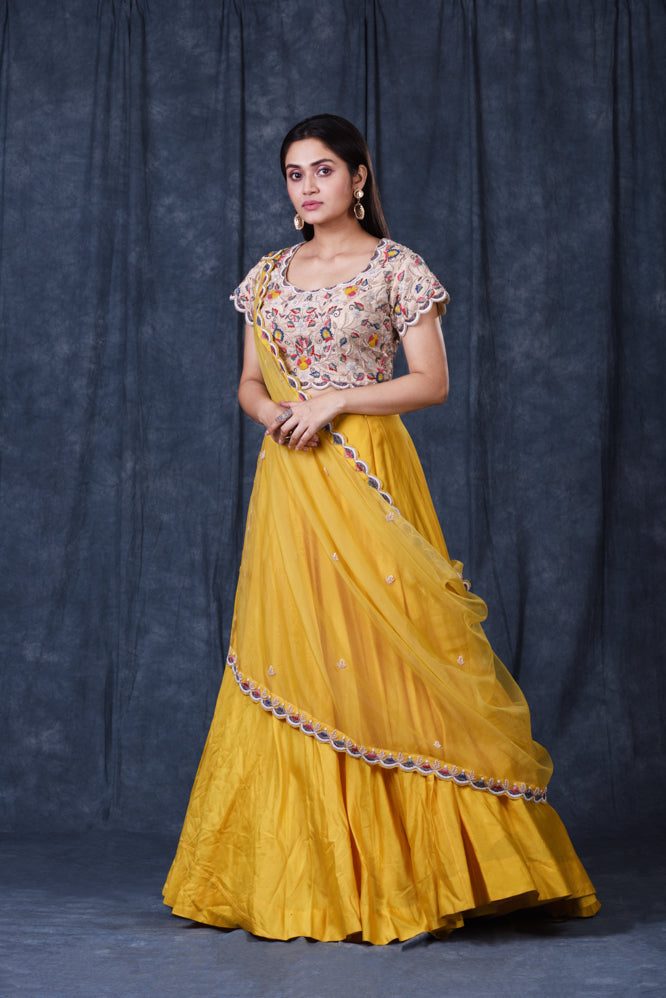 Festive/ Party/ Sangeet/ Wedding  Thread  Work Lehenga In Yellow Color