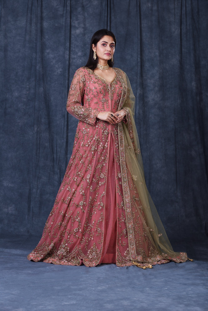 Festive/ Party/ Sangeet/ Wedding  Thread  Work Gown In Pink Color