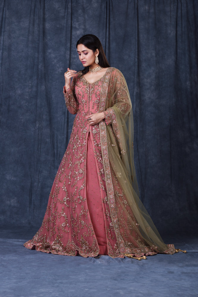 Festive/ Party/ Sangeet/ Wedding  Thread  Work Gown In Pink Color