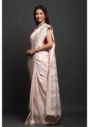 Festive/ Party/ Sangeet/ Wedding Embroidery Work Saree In Off White Color