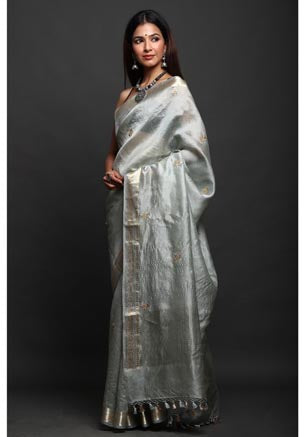 Festive/ Party/ Sangeet/ Wedding Gota Work Saree In Grey Color