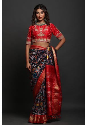 Festive/ Party/ Sangeet/ Wedding Embroidery Work Saree In Blue & Red Color