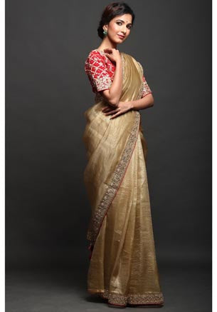 Festive/ Party/ Sangeet/ Wedding Gota Work Saree In Beige Color
