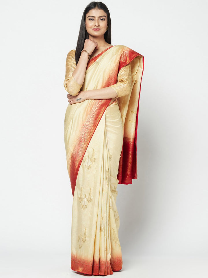 Traditional Silk Saree In Beige and Red Color