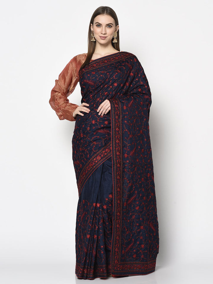 Party Wear Saree In D Navy Blue Color
