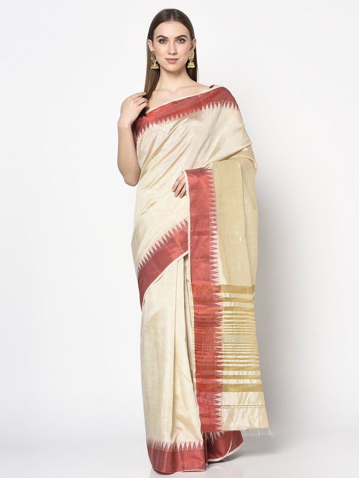 Shop Handloom Saree In Cream&Red Colour which is Saree online at simaaya At