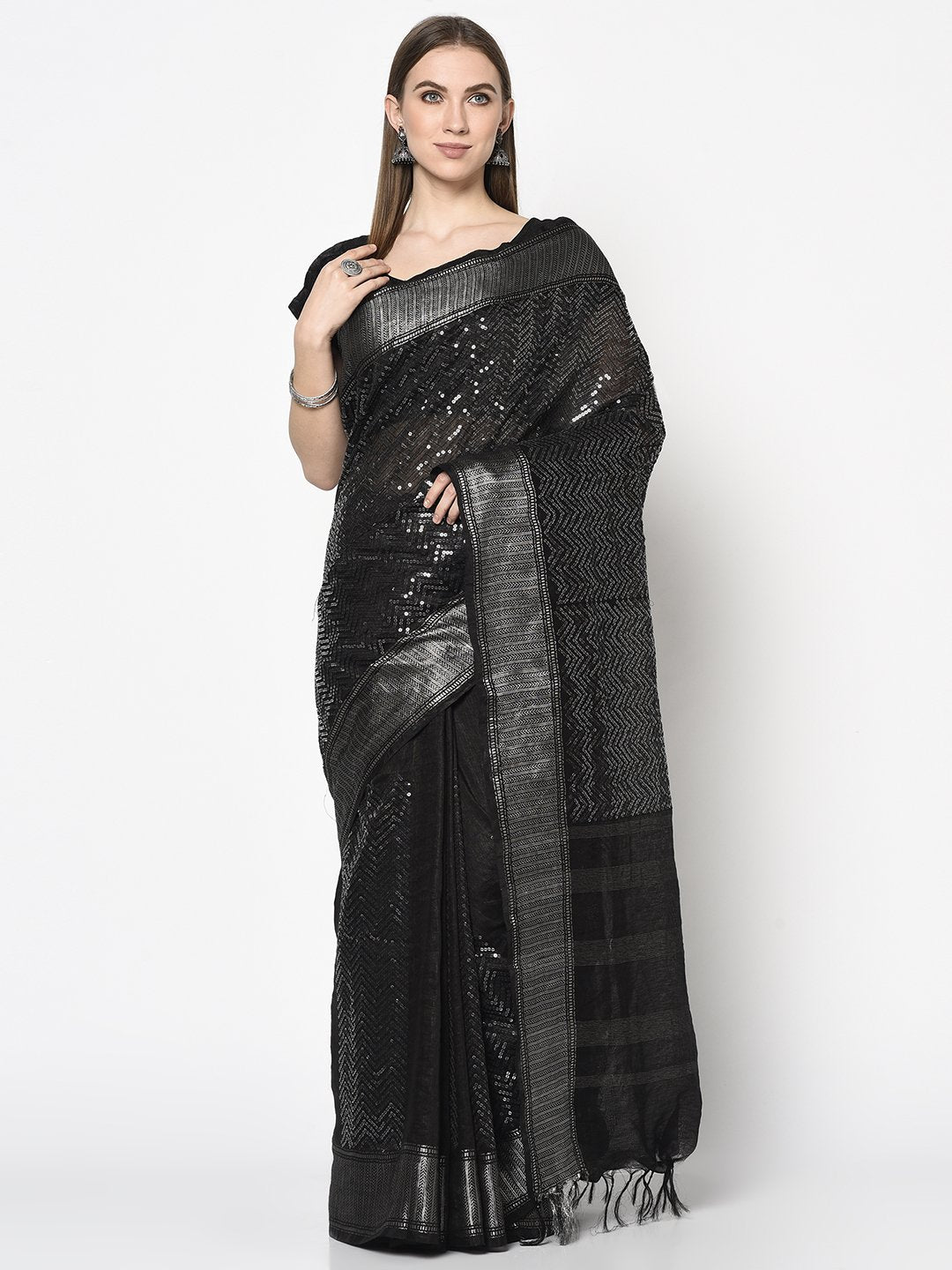 Shop Handloom Cotton Saree In Black Colour which is Saree online at simaaya At