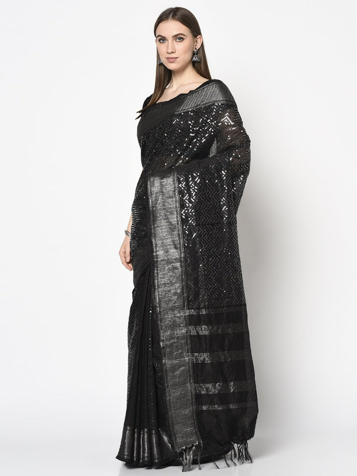 Handloom Cotton Saree In Black Color