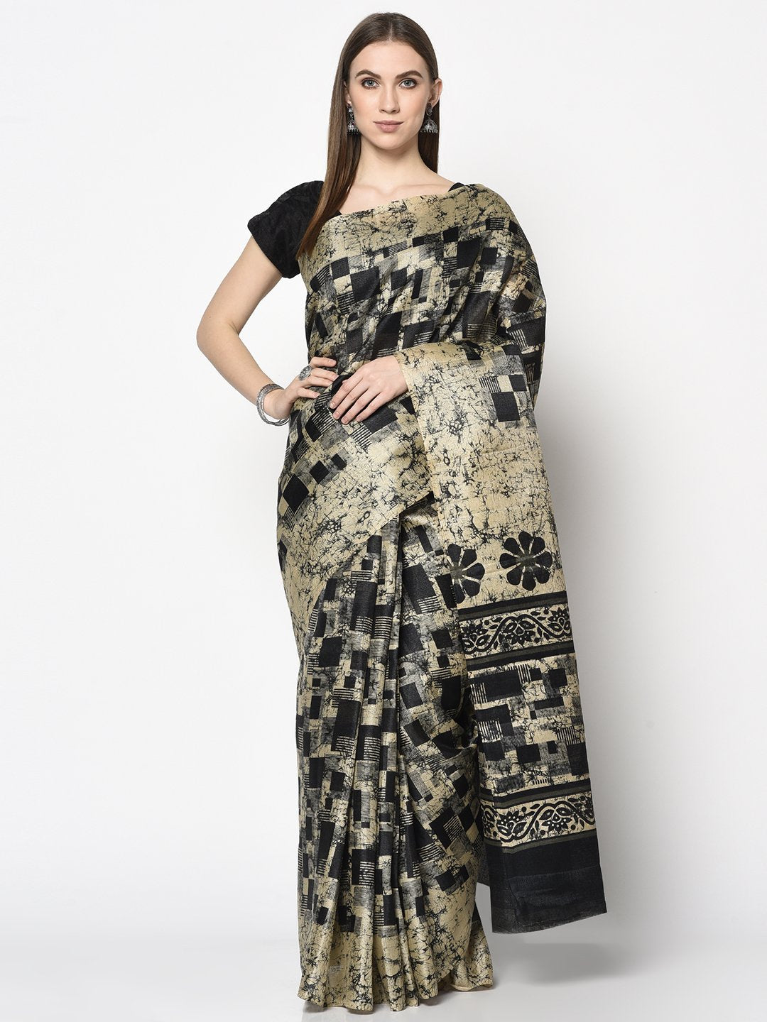 Shop Handloom Saree In Black&Bisqu e Color which is Saree online at simaaya At