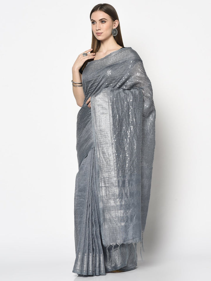 Grey Color Handloom Saree For Party