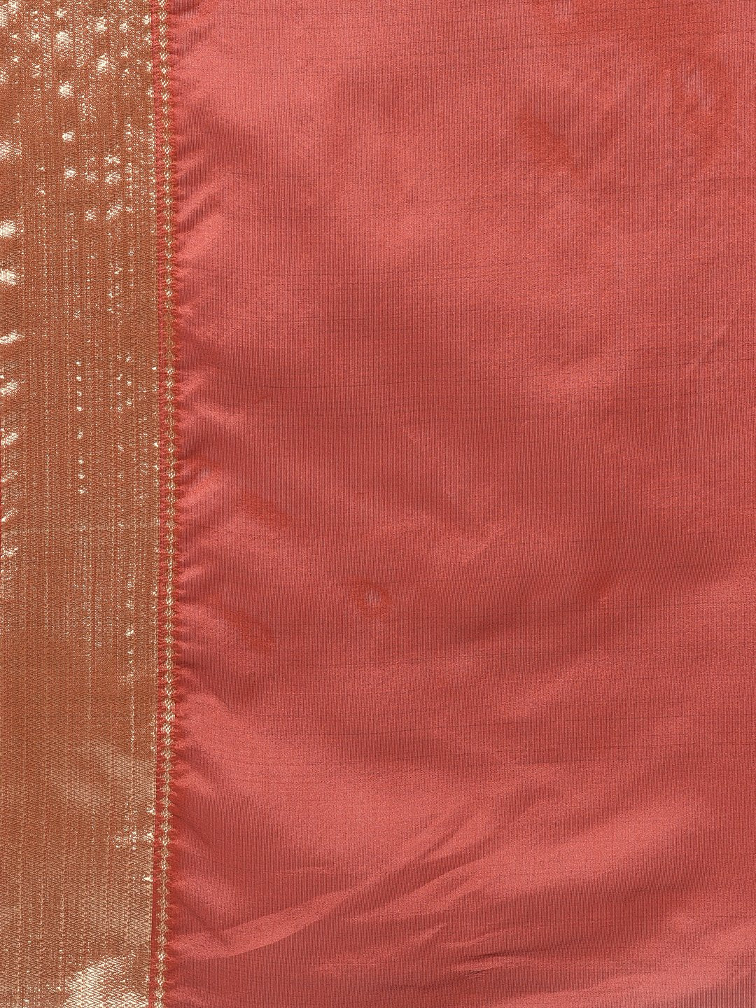 Handloom Saree In Golden & Red Color