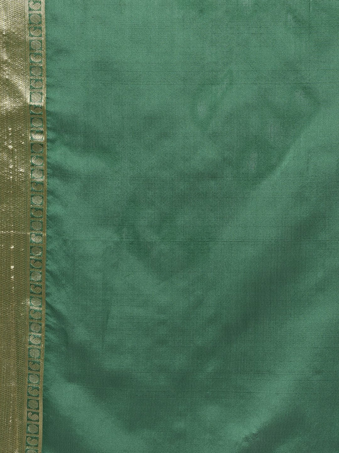 Handloom Saree In Dark Green Color