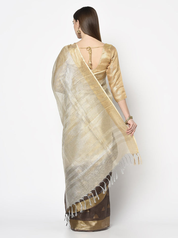 Handloom Saree In Cream&Brown Color
