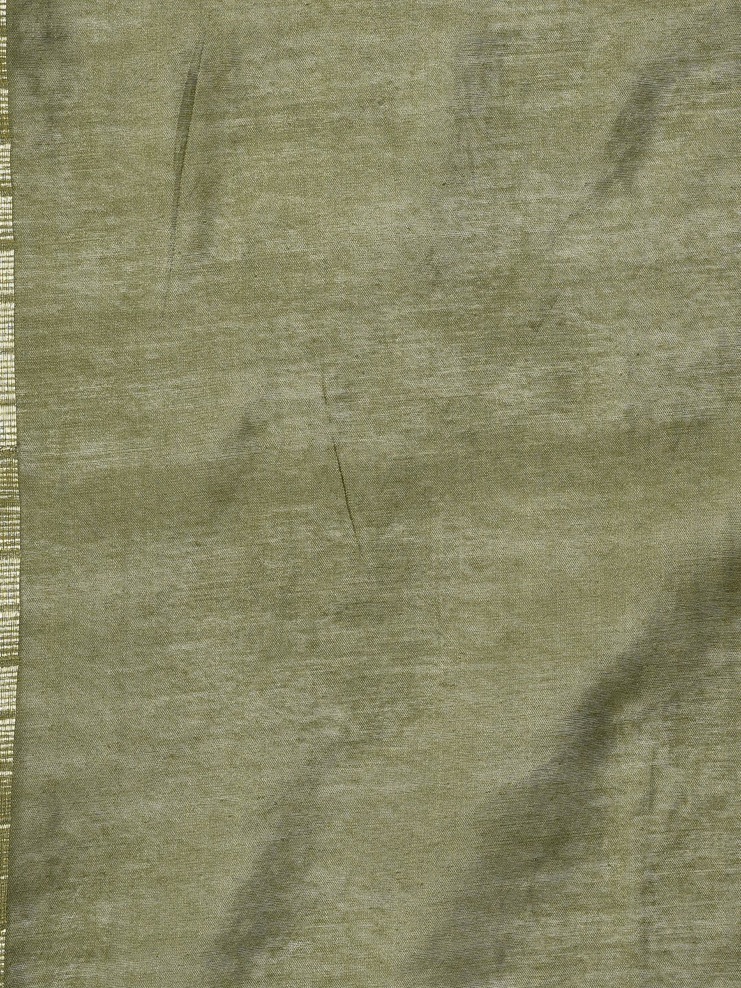 Handloom Saree In Olive Green Color