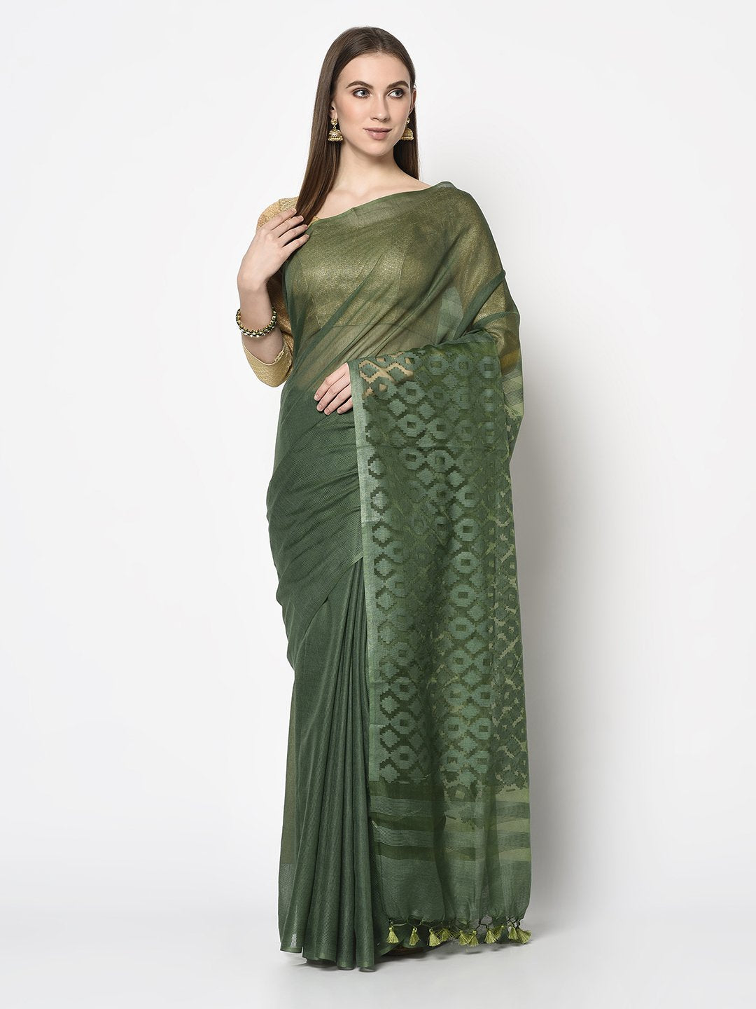 Shop Fancy Saree In Bottle Green Colour which is Saree online at simaaya At