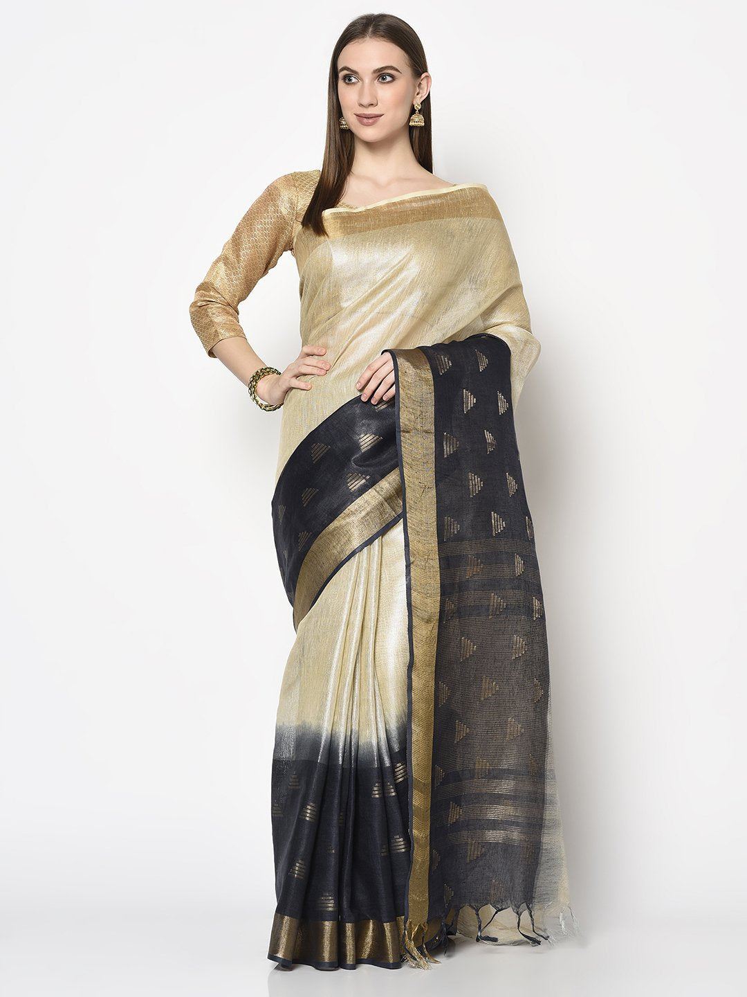 Shop Handloom Saree In Beige&Black Colour which is Saree online at simaaya At